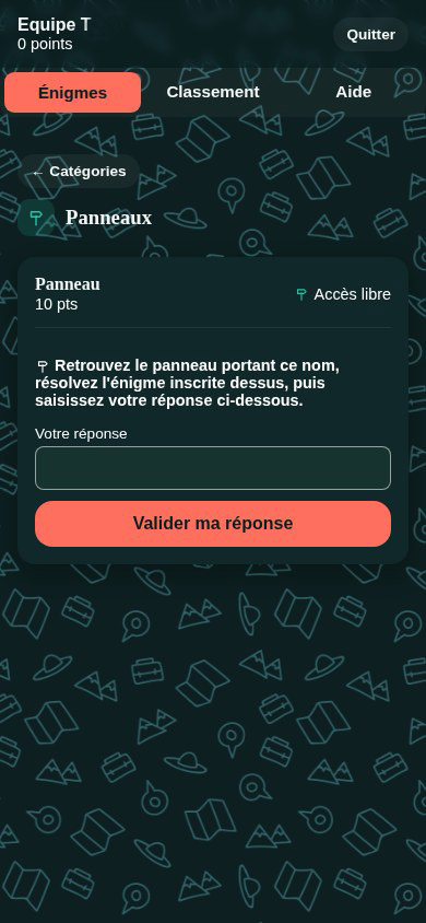 Écran de résolution d'énigme sur panneau physique
