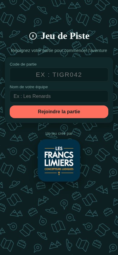Écran de connexion de la plateforme de jeu de piste Les Francs Limiers