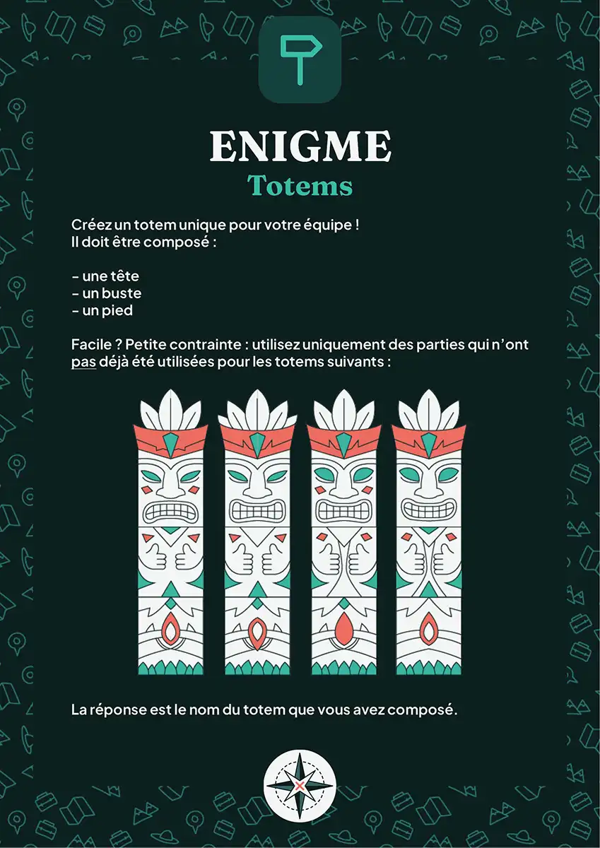 Exemple d'énigme du jeu clé en main : composer un totem unique
